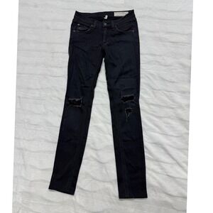Rag Bone Jean Skinny‎ Black Jeans W1502M619 Soft Rock W Holes Size 24